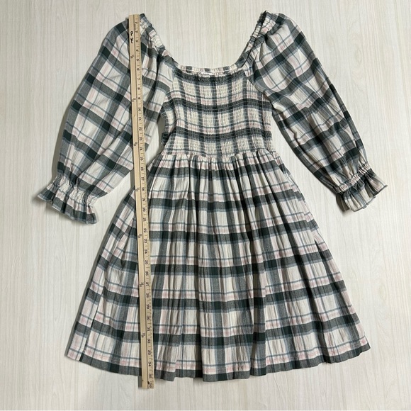 Madewell Lucie Elbow-Sleeve Smocked Mini Dress in Lebaum Plaid Size M - Picture 14 of 16